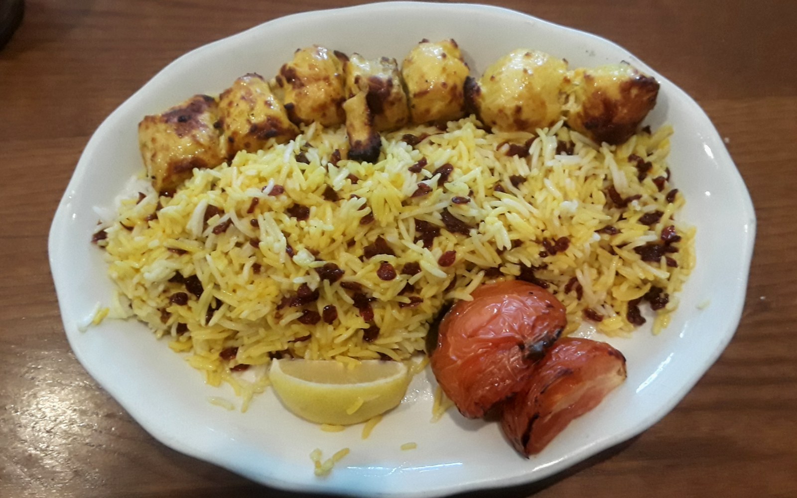 Luxury plating of Zereshk Polo with Chicken